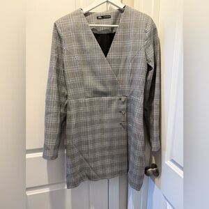 Zara Plaid Jeweled Mini Blazer Dress